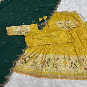 VASTRA COTTAGE Paithani <b>Silk</b> Lehenga Choli Set Stitched Embroidery Sequins Cutwork Lace Blouse <b>Silk</b> Dupatta Traditional Wear - Product Image 2