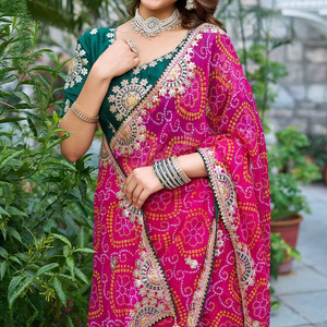 New Premium Traditional Ethnic Pure Bandhrej Saree For Women Latest Fashion Heavy Pitha and <b>Gota</b> Patti Work - Product Image 1