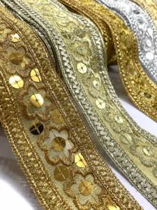 High Quality Gold Embroidered Lace Sparkling Sequins Intricately Designed Premium Border Trim for Bulk Customization for Bags - Product Image 5