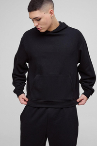 Survêtement à capuche Boxy surdimensionné noir poids lourd 500gsm 100% coton éponge française personnalisable bouffée imprimé Logo épais survêtement - Product Image 2