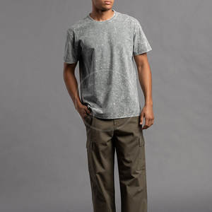 Camisetas de lavado ácido de alta calidad para hombres, Impresión de logotipo personalizado, manga corta, 100% algodón, patrón sólido para venta en línea - Product Image 6