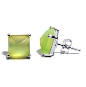 Nouvel arrivage boucles d'oreilles en forme de coussin en argent Sterling 925 avec pierre calcédoine verte de mer - Product Image 1