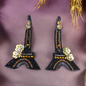 Pendientes de torre, bordado de cuentas de semillas hecho a mano, joyería de diseño de París, accesorios de declaración de cuentas negras, moda personalizada - Product Image 1