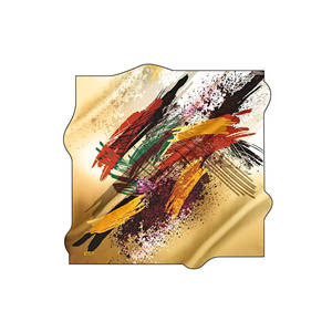 Beige Silk Square Scarf with Brush Pattern - Product Image 2