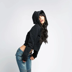 Haute qualité femmes recadrée pleine fermeture éclair à capuche paillettes décoration confortable élégant tenue décontracté pour les entraînements hiver Logo avant - Product Image 6