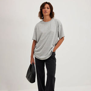 T-shirt femme gris chiné surdimensionné épaule tombante palangre 100% coton Premium coupe ample Streetwear décontracté Logo personnalisé t-shirt - Product Image 1