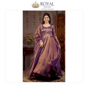 Costume Anarkali en soie Cosmos lourde traditionnelle de haute qualité, avec broderie, pour les occasions de mariage - Product Image 4