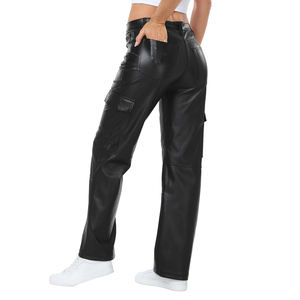 Fabricant de vêtements d'hiver pour femmes Pantalon baggy cargo en cuir PU Pantalon plat avec fermeture éclair et braguette Streetwear Pantalon en cuir à la mode - Product Image 6