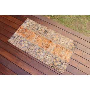 Alfombra, 1.7x3.1 pies, Alfombra Vintage, Alfombra Ikat Naranja de Lana - Product Image 3