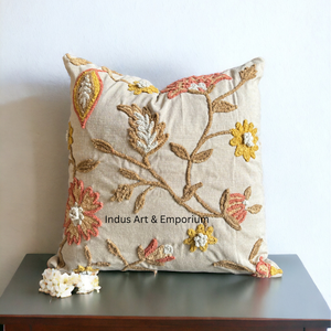 Indian Handmade Square Cotton Hand Embroidery Tufted <b>Throw</b> Pillow <b>Cover</b> Bohemian Home & Hotel Decor - Product Image 3