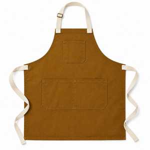 Tablier de cuisine sans manches, écologique, 1 à 4 poches, en toile marron, style classique, taille ajustable, pour usage quotidien - Product Image 1