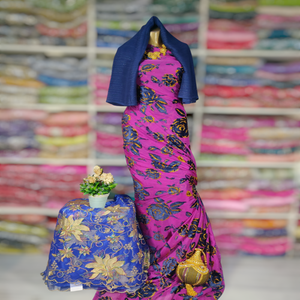 Robe de mariée longue à la cheville, style classique, élégante, tendance, traditionnelle, rose fuchsia, Maqbal Dirac, jacquard, motif floral, pour filles - Product Image 1
