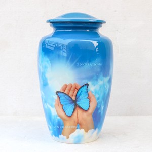 Urne de crémation en aluminium papillon de haute qualité pour cendres Urnes de cendres adultes fabriquées à la main par le fabricant Option d'impression personnalisée disponible - Product Image 2