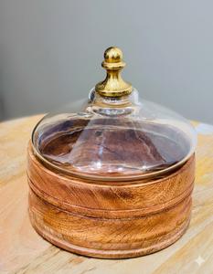 Elegant Wooden Bowl With Glass Lid For Dining Table Decoration <b>Food</b> Presentation With Natural Wood Finish And <b>Warm</b> Aesthetic - Product Image 3