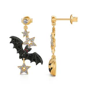 Jeulia Halloween Fun Bat & Pumpkin Sterling Silver Asymmetrical <b>Dangle</b> <b>Earrings</b> - Product Image 2