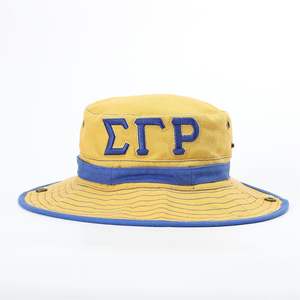 หมวกบักเก็ตผ้าแคนวาสระบายอากาศได้ดีสำหรับผู้ใหญ่ Sigma Gamma Rho ปักลาย 3 มิติ สีทองและสีน้ำเงิน เหมาะสำหรับการเดินทาง ใส่ลำลองได้ทุกฤดู - Product Image 1