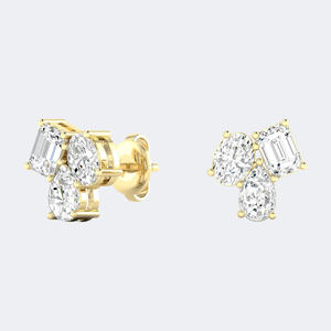 Pendientes de tuerca con tres piedras de esmeralda ovalada de 0.90 quilates, oro de 14k, joyería de racimo de diamantes cultivados en laboratorio de múltiples formas para mujer, par - Product Image 3