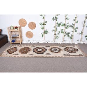 Tapis rustique en laine marron Beige 3.1 X 9.9ft Vintage turc plat tissage Patchwork motif pour salon couloir décorations Latex - Product Image 2