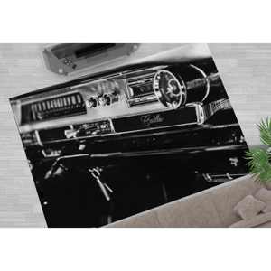 Alfombra Cadillac en Blanco y Negro: Decoración de Auto Antiguo, con Pelo Suave - Product Image 1