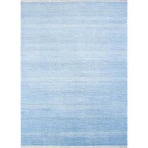 Kairos Blue Hand Knotted Wool Viscose <b>Rug</b> Skwv-26 Striped Rectangular Hallway for Home Living Handmade Patchwork Abstract Design - Product Image 1