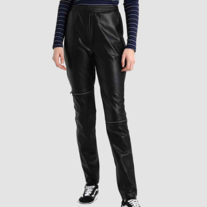 Pantalon décontracté Patchwork taille basse Streetwear Feux cuir fermeture éclair droite ample Sexy pantalon pour les femmes ronpex - Product Image 2