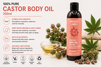 Huile de ricin en marque privée 200 ml OEM |   Huile de croissance capillaire 100% pure |   Sérum pour cils et sourcils |   Végétalien Naturel |   Fabriqué en Espagne UE