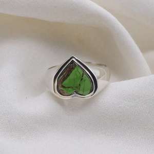 Bague en argent sterling 925 avec cœur en turquoise cuivre vert, bijoux en pierres précieuses faits à la main, cadeau de mode pour femmes - Product Image 2