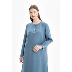 Robe florale à col mandarin indigo, coupe décontractée - Style vintage élégant pour le printemps - Product Image 6
