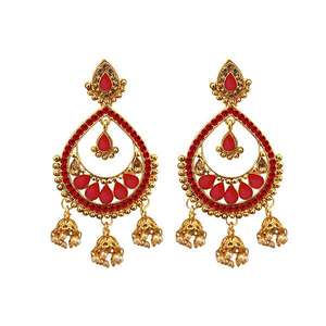 Kriaa Gold Plated Dangler <b>Earrings</b> with Red Austrian Stone <b>Fine</b> <b>Cuff</b> 1312909F - Product Image 1