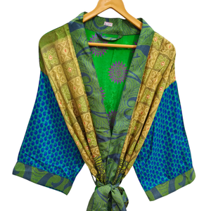 ชุดกิโมโนผ้าไหมผ้าลายส่าหรีทำด้วยมือสไตล์วินเทจผ้าเย็บปะติดปะต่อกันชุดคลุมบิกินี่เสื้อคลุมยาวสำหรับใส่กลางคืน - Product Image 1