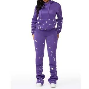 Recién llegados, pantalones acampanados apilados para mujer, conjunto de dos piezas, chándal a juego de felpa francesa de peso pesado de lana, chándal para mujer - Product Image 2