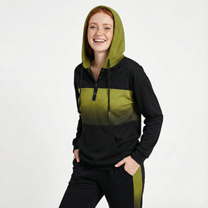 Bulk Wholesale Price Ladies Henley Hoodies Button Placket Drawstring Pockets Long Sleeve Regular Fit Pullover Customized Hoodies - Product Image 1