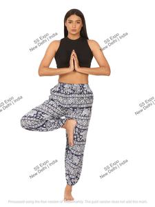 กางเกงของผู้หญิงแนวโบฮีเมียนผ้าเรยอนใส่สบายทรงหลวมเลกกิ้งทรงตรงสไตล์ฮาเร็มตกแต่งด้วยยางยืดสำหรับฤดูร้อนฟรีไซส์ - Product Image 5