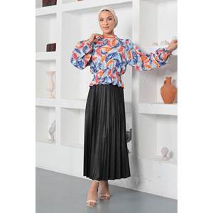 Chemisier Élastique Brodé à Motifs Floraux pour Femmes XS-XL en Chiffon Organza Tissu Tricoté Sans Col Style Décontracté Longueur Avant - Product Image 1