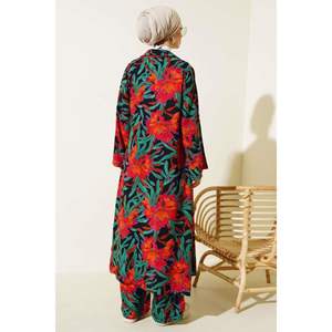 Tunique Longue Motif Ethnique Ensemble 2 Pièces Noir Orange - Product Image 4