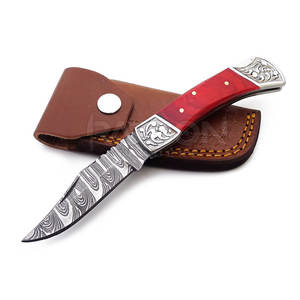 Secure <b>Lock</b> and Comfortable Grip Handcrafted Damascus Folding Hunting <b>Knife</b> with Customizable OEM Wood Handle for DIY Projects - Product Image 2