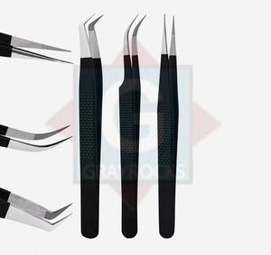 Pince à cils personnalisée avec logo en acier inoxydable, pointe en fibre à 90 degrés, pince à épiler, outils de beauté - Product Image 1