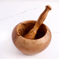 Mortier et pilon en bois grand format, faits à la main, écologiques et durables, pour herbes et épices, lavage à la main uniquement