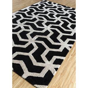 Tapis en laine et viscose gris et noir tufté à la main, motif géométrique pour chambre d'adolescent, forme rectangulaire, épaisseur 10 mm, Tra-13070 - Product Image 2