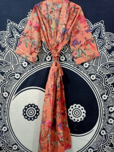 Automne et printemps Style indien Vintage oiseau Robe 100% coton respirant décontracté bloc imprimé été Kimono avec Logo numérique - Product Image 5