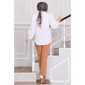 Tunique à manches ballon décontractée d'automne et d'été avec logo brodé tissu blanc tissé taille libre-vêtements longs XL pour un usage quotidien - Product Image 2