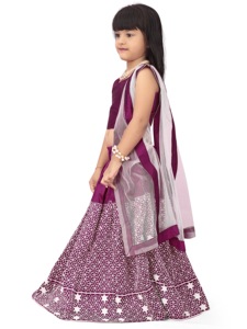 Shoryam Fashion Girls Wine Purple Floor-Length Lehenga Choli Set <b>Net</b> <b>Dupatta</b> Embroidery 2-5 Years Traditional Indian Party - Product Image 4