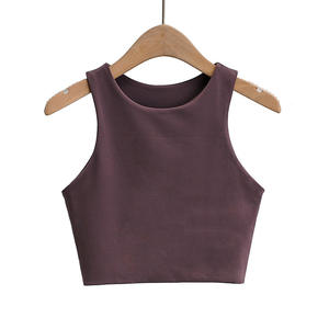 เสื้อแขนกุดสีพื้นสำหรับผู้หญิงเสื้อครอปแขนกุดผ้าคอตตอนโพลีเอสเตอร์สีพื้นลำลองเซ็กซี่แฟชั่นฤดูร้อน - Product Image 5