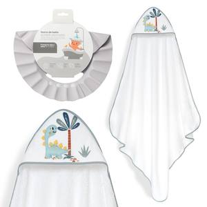 Dinosaurio Palma Mod 1X1 MT. Juego de Toalla de Baño y Gorro de Algodón Hipoalergénico con Estampado de Dibujos Animados para Recién Nacidos, Color Gris, para Baño en Casa - Product Image 1