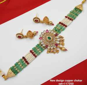 INDIAN TRADITIONAL and FASHIONABLE COPPER <b>JEWELLERY</b> BRIDAL <b>WEDDING</b> <b>JEWELLERY</b> <b>SET</b> <b>for</b> WOMEN EARRINGS and NECKLACE <b>SET</b> - Product Image 2