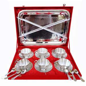 Custom Brass <b>Tea</b> <b>Cups</b> and <b>Saucers</b> Set of 6 Brass Silver and Gold Plated Vintage <b>Tea</b> <b>Cups</b> or <b>Saucers</b> With Tray or Velvet Box - Product Image 3