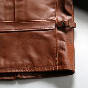 Chaqueta de Cuero Genuino para Hombre, Diseño Casual Americano de Alta Calidad, Impermeable, para Motociclismo, Color Marrón - Product Image 5
