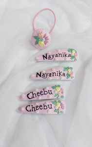 Custom Made Plastic <b>Hair</b> <b>Clips</b> with <b>Floral</b> Embroidered Patterns Resale <b>Hair</b> Accessory with Custom Names Possible - Product Image 2