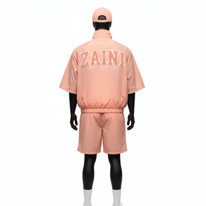 Conjunto Corto de Chaqueta Cortavientos Ligera de Poliéster para Hombre, Color Durazno, Logotipo Personalizado por Transferencia de Calor, Ropa Deportiva, Conjunto Corto de Chaqueta Cortavientos, Talla Grande - Product Image 2