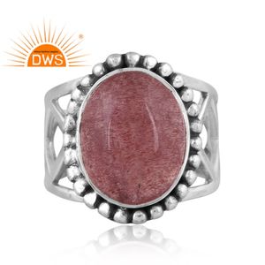 Último diseño oxidado 925 plata esterlina Natural fresa cuarzo piedra preciosa anillo apilable joyería para mujer regalo para ella - Product Image 2